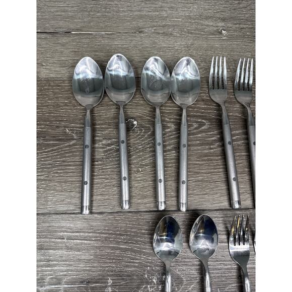 Hampton Silversmiths Shangrila Polka Dot Stainless Flatware~ Lot Of 15 Pieces